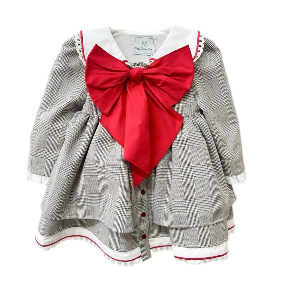 Plaid Kids Dress with Red Bow